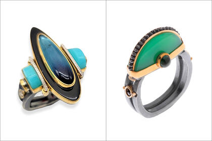 Boyd.dark silver blue black and green stone rings