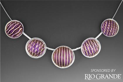 Microfold necklace by Cynthia Eid with text in the right corner that says "Sponsored by Rio Grande"