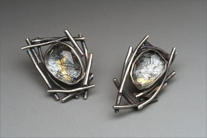 Werger.dark silver gold and quartz nest earrings