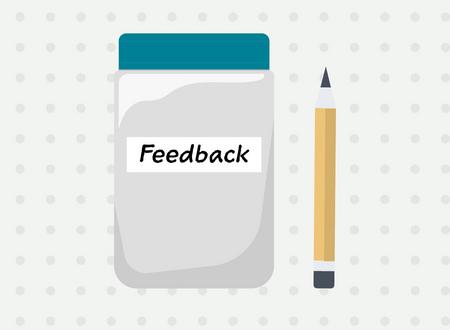 Illustration of a jar and pencil with a label on the jar that says Feedback
