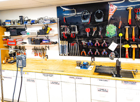 The tool wall in the Metalwerx studio classroom