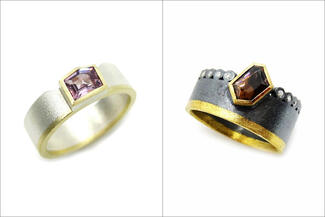 Acebo.silver and dark silver geo stone rings