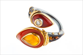 Boyd.red orange dark silver ring