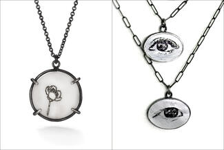Conroy.enamel flower and eye pendants