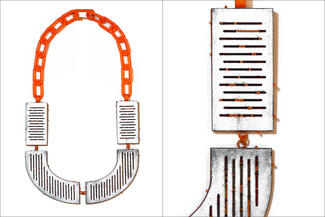 Cooke-Akaiwa.enamel necklace in white black orange