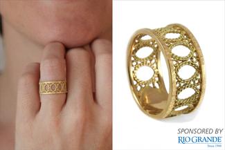 Filigree ring by Carly Cooke with Rio Grande logo