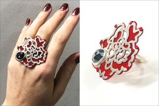Flora.red powder coat ring with bezel