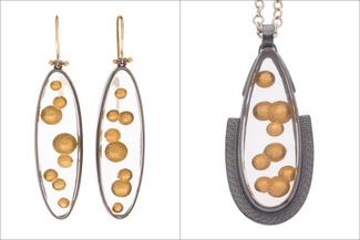Gardner.dark silver and gold bubbles pendant and earrings