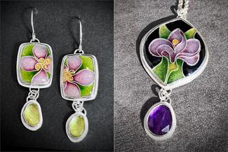 Hickey.purple orchid flower enamel jewelry