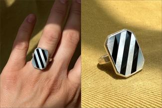Keast.black and white stripe ring