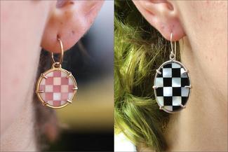 Keast.pink and black checker earrings