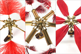 Quinn.red feather rings detail
