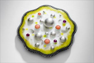 Seidenath.enamel with pearl and stones in yellow and white