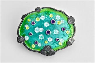 Seidenath.enamel in green and blue with purple stones