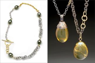 Werger.jump ring necklace and yellow stone pendants 