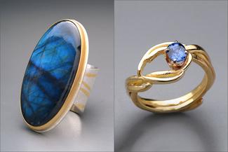 Werger.Two Silver and Gold Rings with Blue Stones