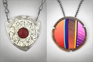 Yuhr.white red orange silver pendants in polymer
