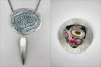 Yuhr.silver blue multi color polymer pendants