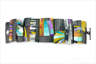 Bracelet by Bonnie Bishoff made with polymer clay and metal