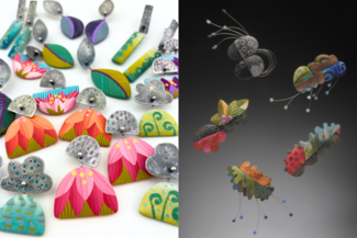 Jewelry by Bonnie Bishoff made with polymer clay and metal