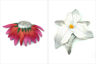 Botanical jewelry by Bonnie Bishoff made with polymer clay and metal