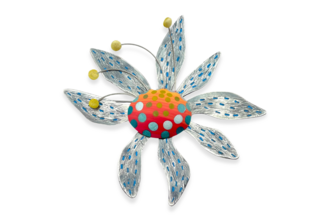 Bonnie Bishoff flower brooch made with polymer clay and metal