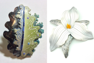 Bonnie Bishoff brooch examples made with polymer clay and metal