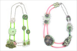 Bee.pink and green necklaces