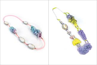 BeePengelley.pink blue and yellow purple necklaces