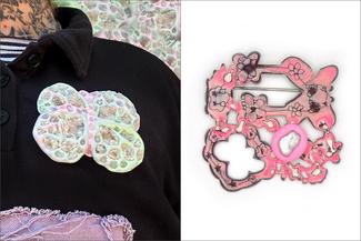 BeePengelley.pink and opal brooches