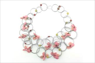 Bishoff.pink polymer necklace