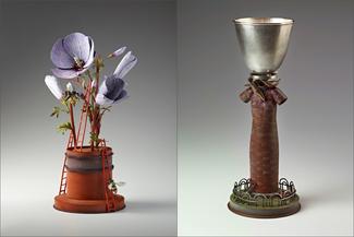 dasilva.purple flowers with bees and brick dress vessel