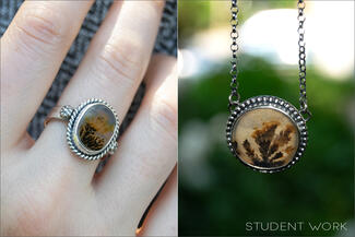 Glimp.ring on hand and pendant hanging
