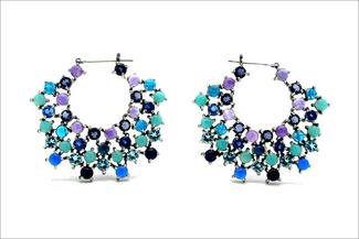Gollberg.blue and green and purple prong set earrings