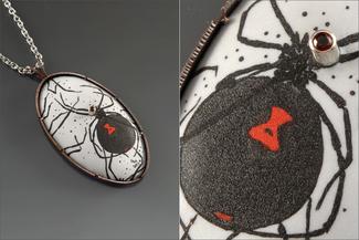 Hall.black widow enamel pendant