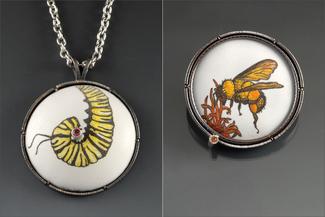 Hall.caterpillar and bumblebee enamels