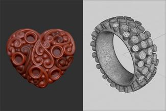 Hash.red cad heart and grey cad ring