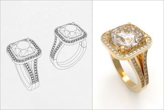 Hash.cad ring design in gold