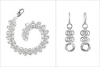 Karon.silver coiled bracelet and earrings
