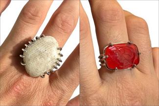 Keast.prong ring with with white stone and ring with red stone