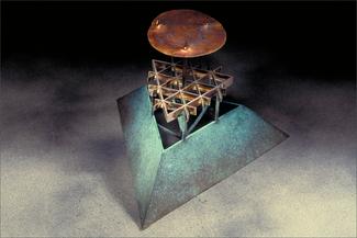 LewtonBrain.triangle sculpture with patina