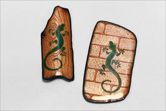 Pastel.clear enamel earrings with salamanders