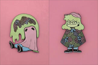 Pellini.luster enamel pink and green illustrations 