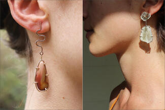 Pengelley.dropped stone earrings and clear stone earrings