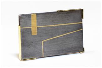 Pugh.steel and gold rectangle with lines