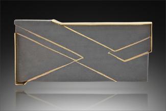 Pugh.steel and gold rectangle with lines