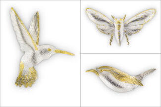 RedmanLyne.silver and gold birds and moth