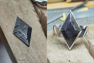 Vanaria.damascus diamond shape ring