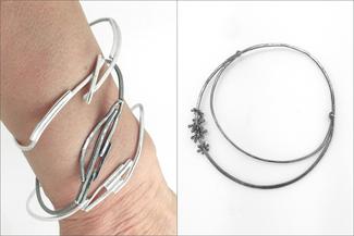 Werger.three silver soldered bracelets and one looped bracelet