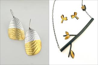 Werger.texture gold and silver earrings and pendant
